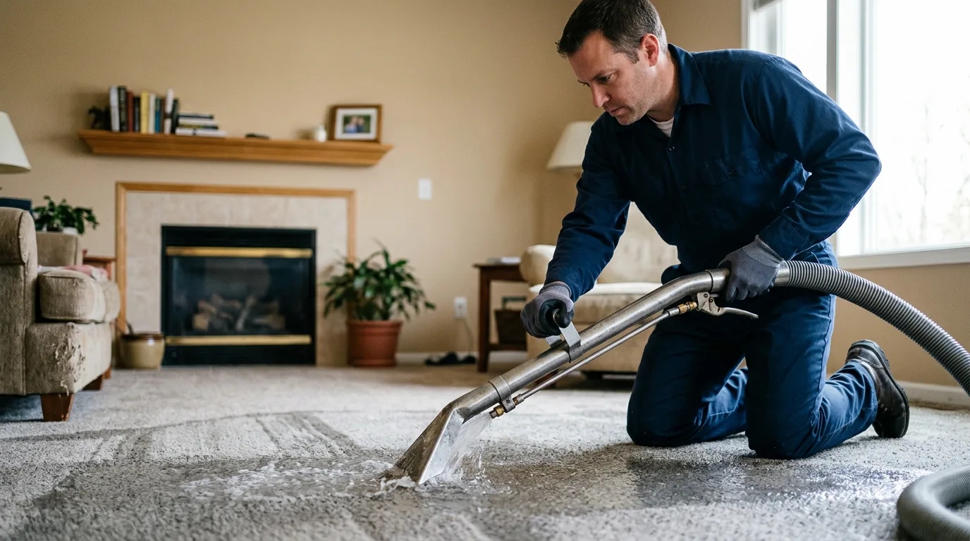 Water damage restoration technician working near Weyauwega, WI